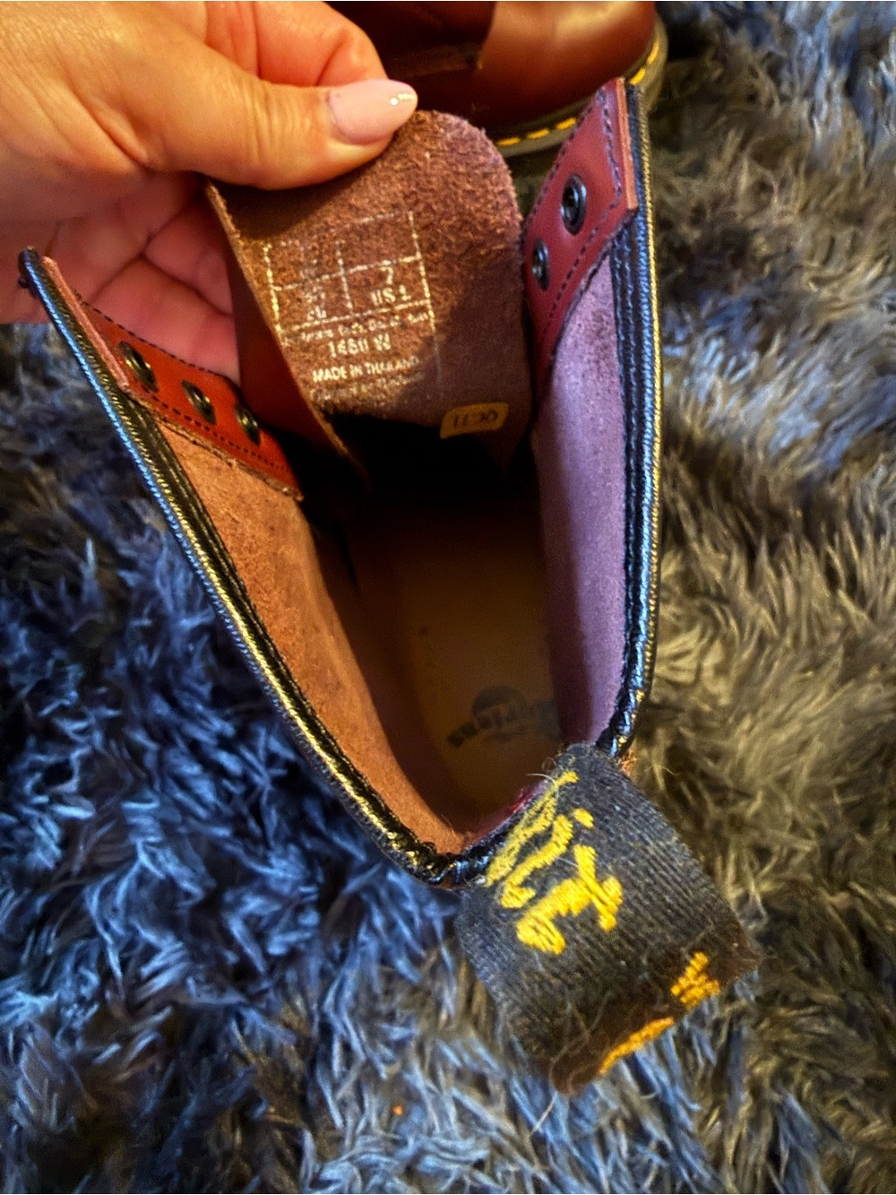 Dr. Martens Burgundy Leather Lace-Up Boots with Yellow Stitching - Picture 5 of 7
